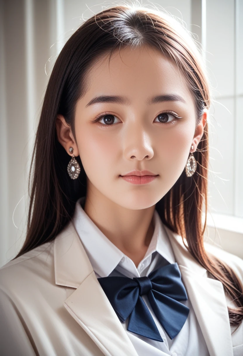 8K, RAW Photos, Highest quality, masterpiece, Realistic, photo Realistic, clear, Professional Lighting, beautiful face, Highest quality,Ultra-high resolution, Realistic japanese beautiful, Very detailed, One girl, face, Earrings