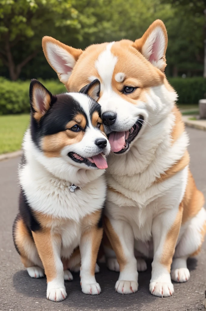 Akita inu and corgi dog