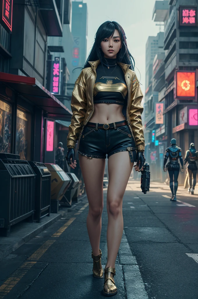Boutique,best quality,Gold jewelry,(slip out feet),Fairy skin,(Fidelity :1.2),Standing,Super Detailed,realistic,High quality,Movie Light,Ray tracking,Ultra HD,Upper body
Girl in shorts and jacket standing next to giant robot, Guweiz style artwork, CyberPunk mech, Trends on CGSTATION, Guweiz, Russell Dongjun Lu, digital cyberpunk anime art, Ross Tran 8 K, Guweiz on ArtStation Pixiv, Girl in mecha network armor