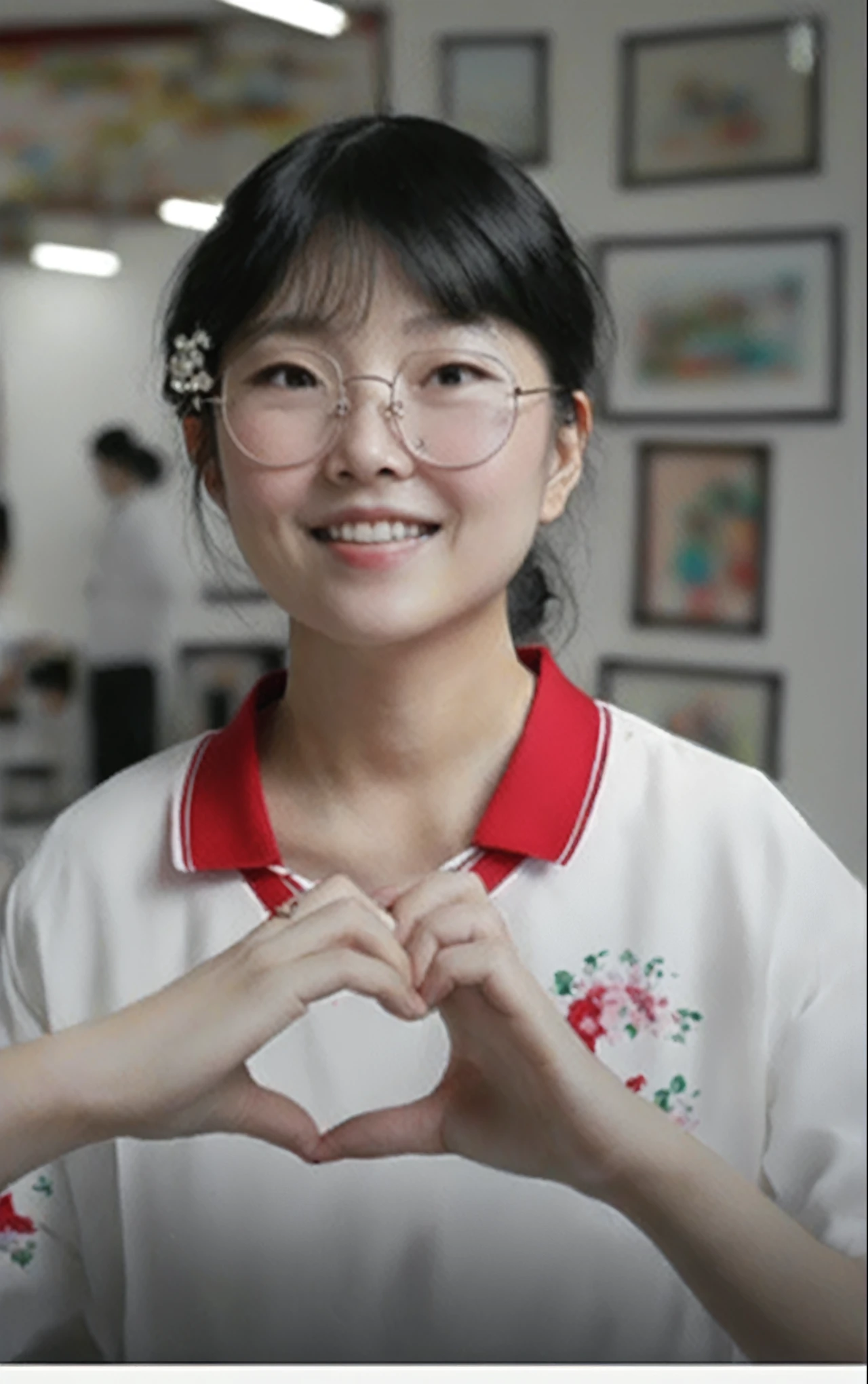 A lady made a heart with her hands, li zixin, wenfei ye, xintong chen, pengzhen zhang, yanjun chengt, Wenjun Lin, xiaofan zhang, chengyou liu, qifeng lin, zhelong xu, qiu fang, Xue Han, zhuoxin ye, yun ling, xision wu