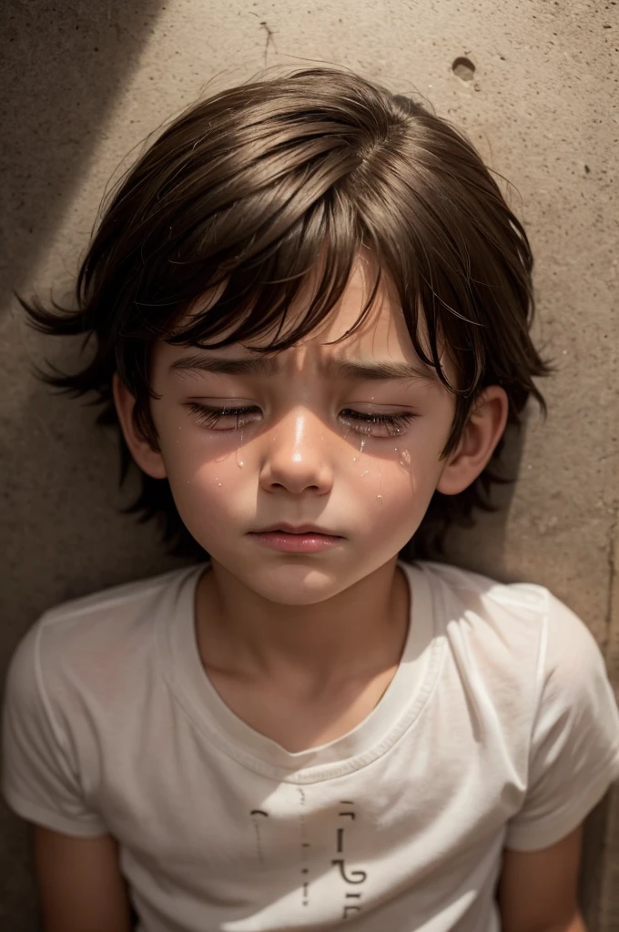 boy crying because his girlfriend died and she was in heaven looking at him