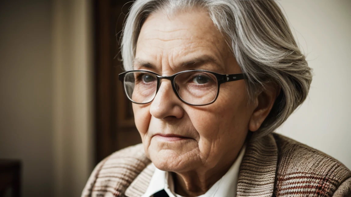 mulher mais old woman with glasses and a tie looking at the camera, a character portrait of László Balogh, shutter, fotorrealism, o olhar de uma pessoa elderly, old lady, mulher mais old woman, old woman, tense look, an old lady, elderly, high-quality portrait, real life portrait, olhar severo, a portrait of the character