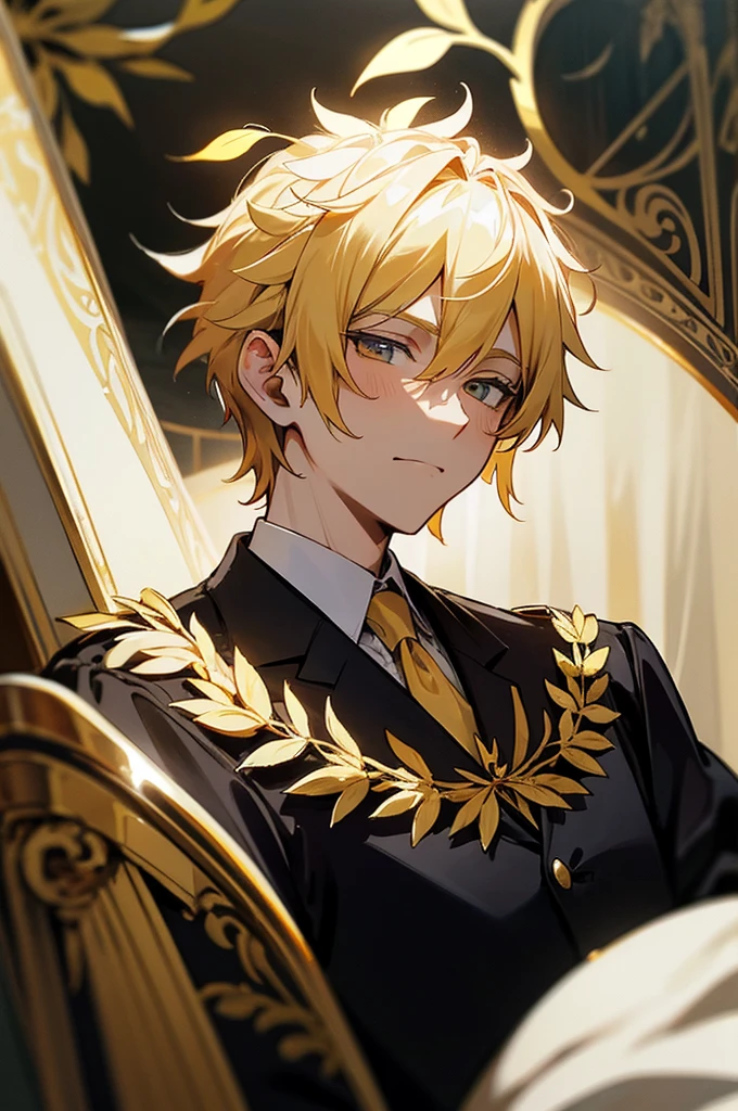 politician in a limo, he is wearing roman imperial golden laurel wreath,