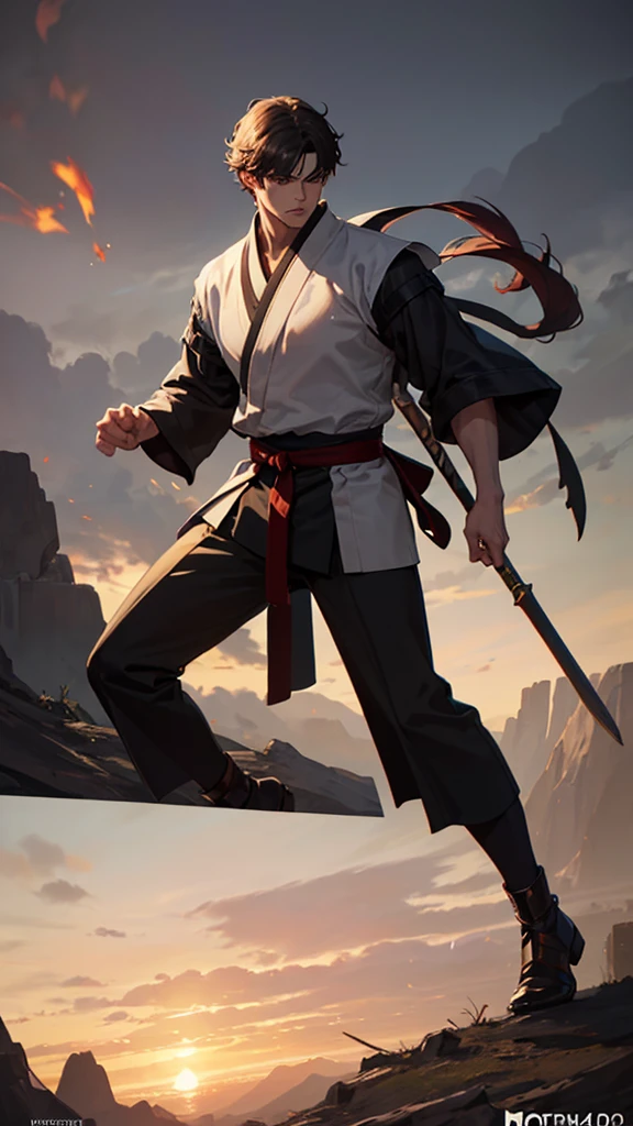 (masterpiece, 4K ,Super detailed:1.2), (anime:1), (Perfect quality), The whole body is shown, View Viewer, Martial Artist, tall, Desperate look, Ultra-violent, Short Hair, Powerfully々And, RPG concept art character, Elegant appearance, Medieval look