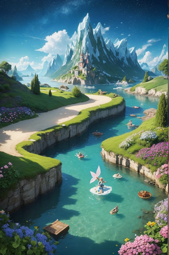 A flag for a fairyland with all these elements together! 1. Artisan 2. Light 3. Gardener 4. Animals 5. From the water 6. From the wind 7. From the ice are the Disney fairies from the film Tinker Bell