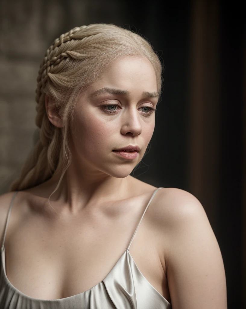 masterpiece, stunning portrait photo of khls woman, sleeveless, erotic costumes, sensual satin dress, game of thrones inspired costumes,