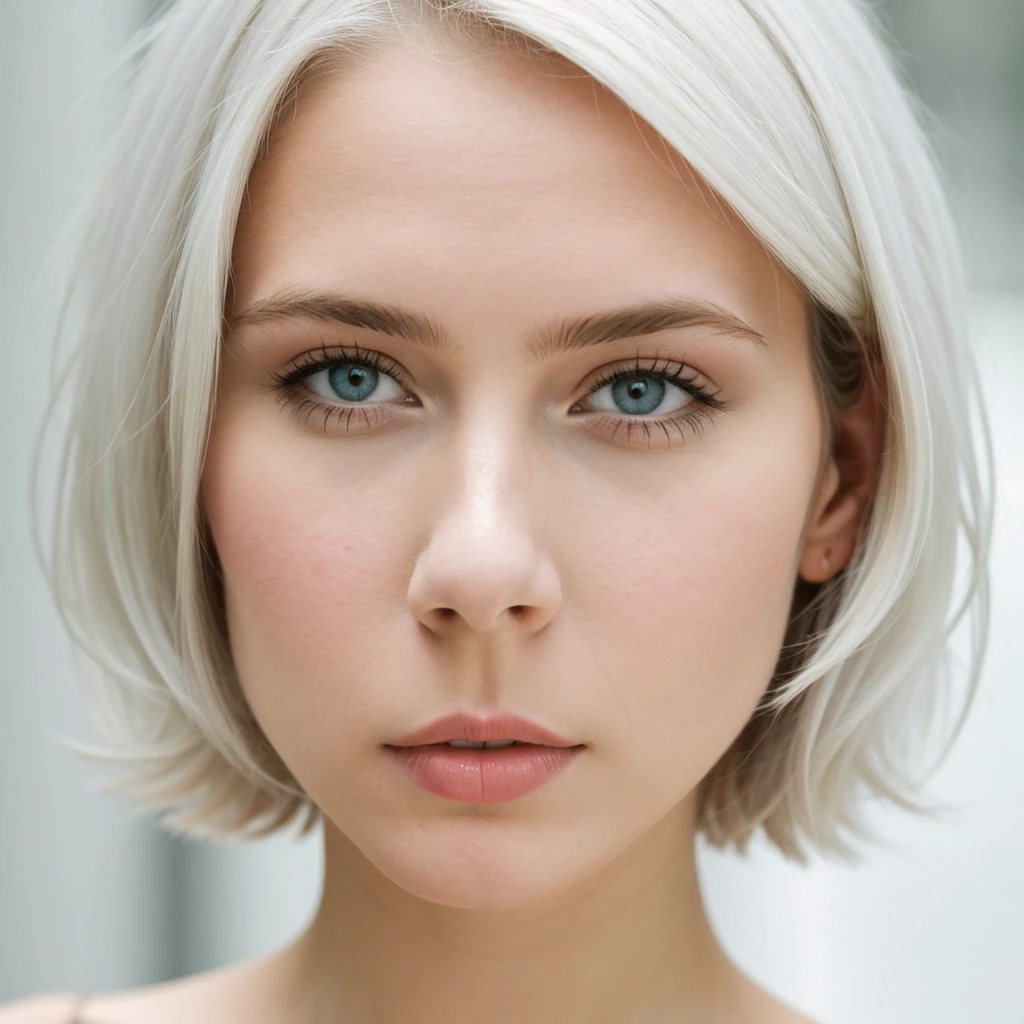  beautiful perfect face short white hair women the background of a minimalist beautiful white architecture 