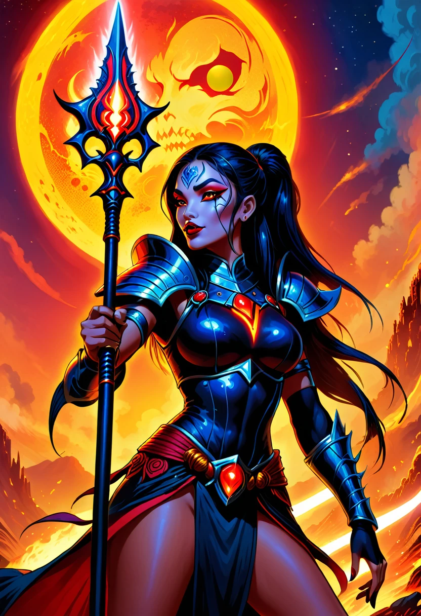 A medium quality digital drawing of the "Slayer of Apep" holding the "Kiss of Death" weapon, set in the world of "Elara" under the "Legacy of the Red Sun," fantasy art, dynamic pose, magical elements, epic battle scene, detailed character design, vibrant colors, mystical atmosphere.