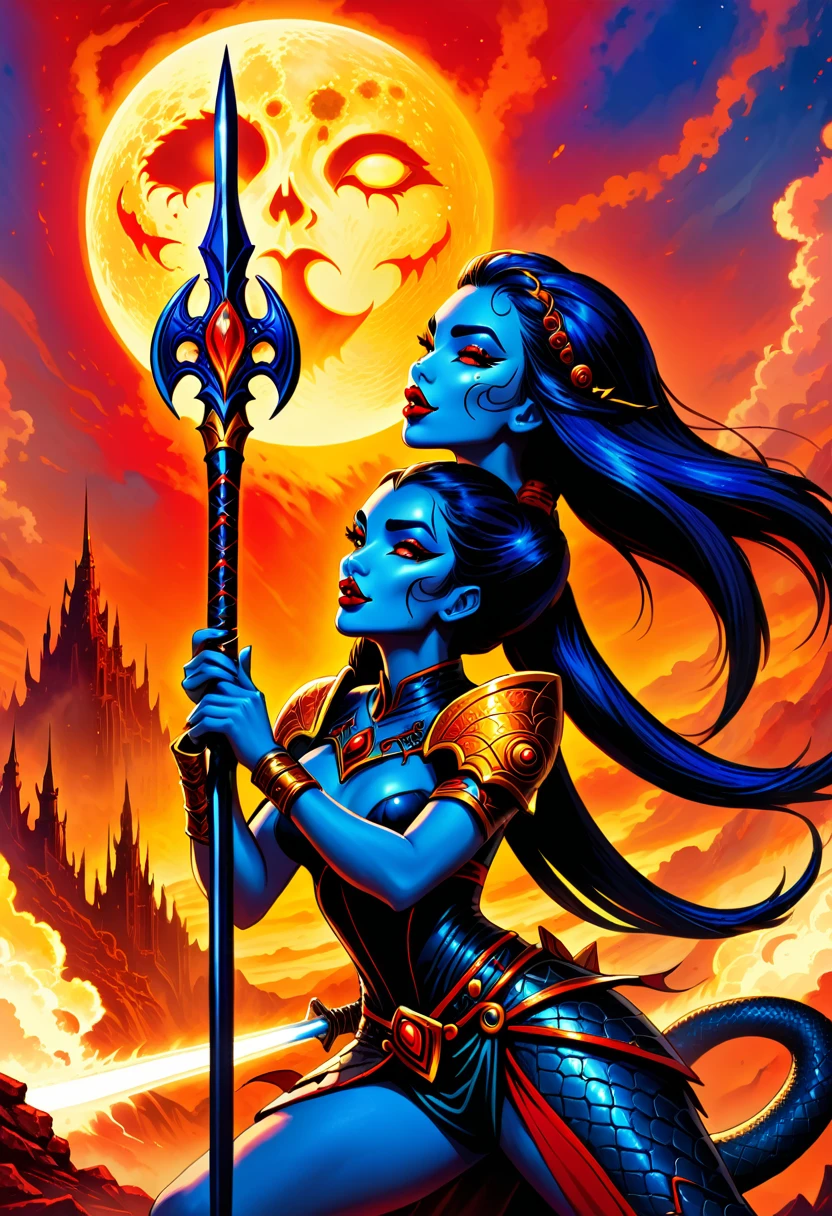 A medium quality digital drawing of the "Slayer of Apep" holding the "Kiss of Death" weapon, set in the world of "Elara" under the "Legacy of the Red Sun," fantasy art, dynamic pose, magical elements, epic battle scene, detailed character design, vibrant colors, mystical atmosphere.