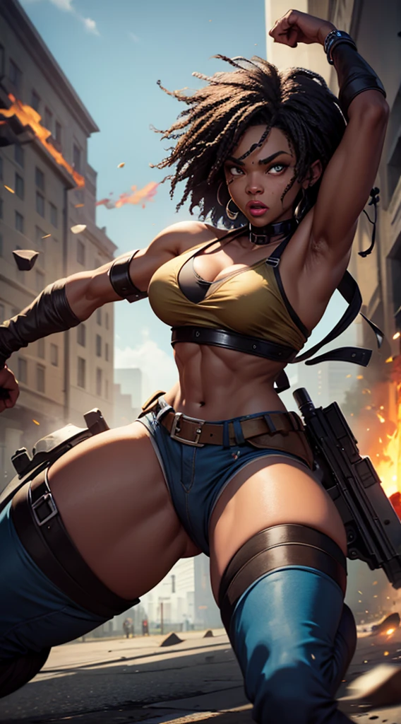 African American woman, fighting zombies