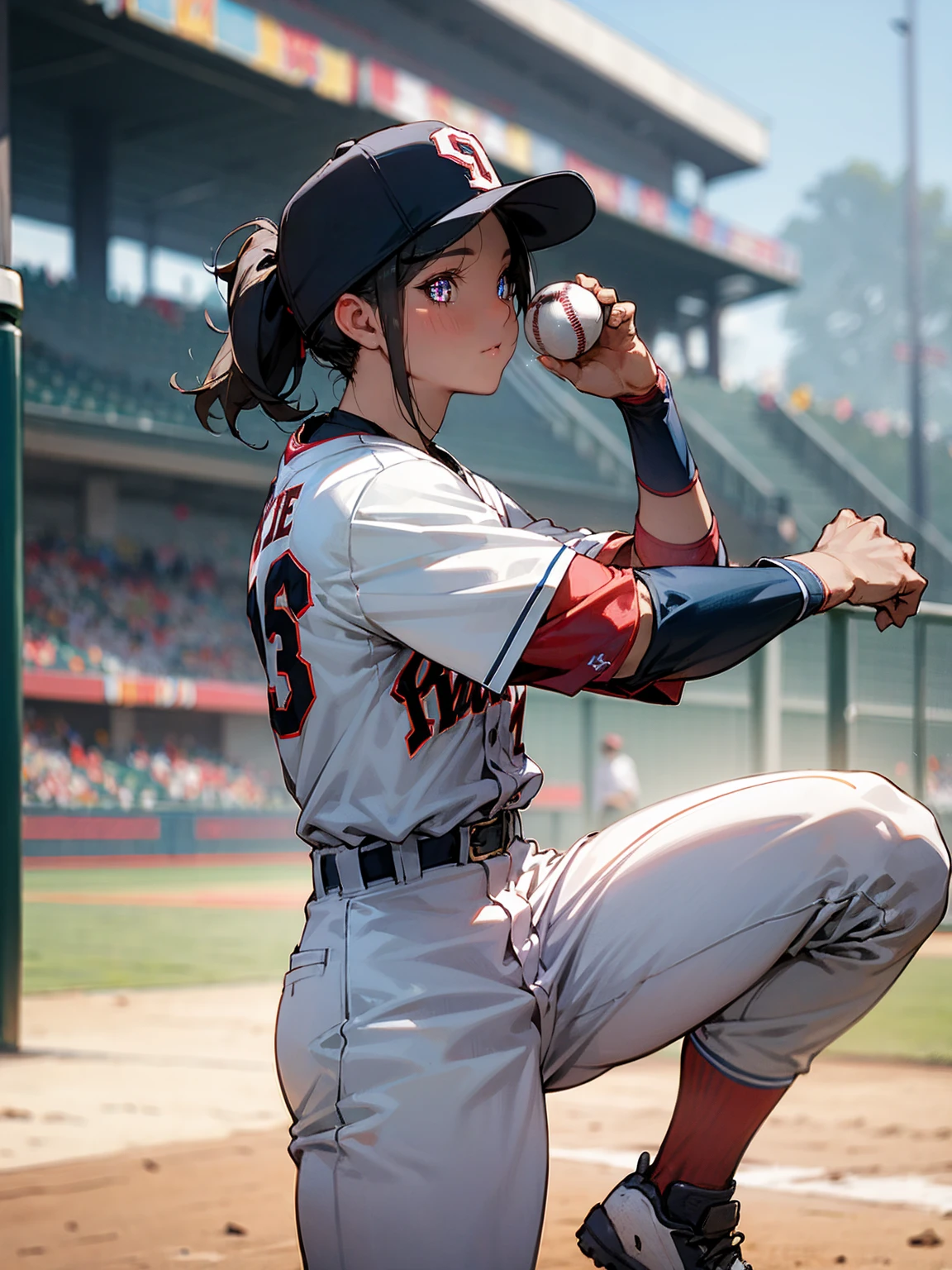 Woman playing baseball catcher、crouching down、Wear the catcher's uniform、He wears a catcher's mitt on his left hand、Lower body naked、Nothing is worn on the lower part of the body、Not wearing a skirt、Not wearing panties、Show off female genitalia、Pubic hair is dark、top-quality、​masterpiece、超A high resolution、(Photorealsitic:1.4)、A highly detailed、octan render、Shooting from the front。An ultra-high picture quality、ultra-detailliert、Erotic、open the legs widely、Runny Vaginal Discharge、Blowing tide、sexual excitement、Sex Expressions、shinny skin。realisitic、Photorealsitic:1.37)、(Japan idol)、Medium Hair、(Pink blush)、(illuminating)、[[Spread your legs apart]]、(独奏)、dynamicposes (Slim legs)、erotick、nffsw、Highly detailed ambient occlusion、超A high resolution,F/1.8, 135 mm, canon, nffsw, retinas, masutepiece, ccurate, Anatomically correct, Textured skin, Super Detail, high details, High quality, Best Quality, hight resolution, 1080p