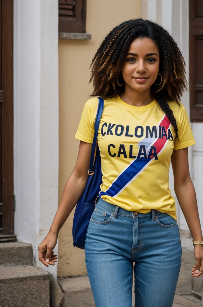 Woman with Colombia t-shirt with Diana's name in stadium