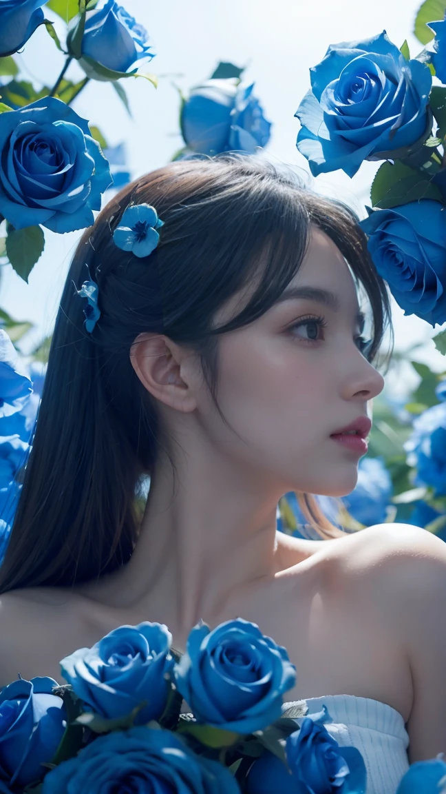 dreamlike,Sea of blue roses,Blue fluorescent light