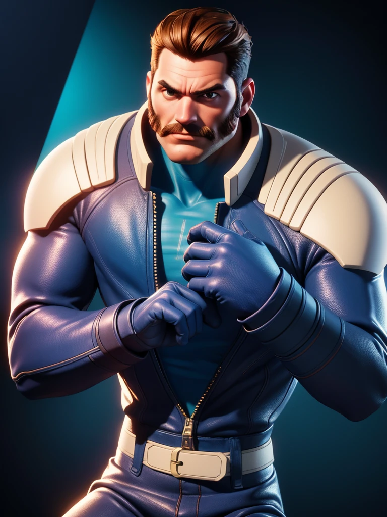 40-year-old man, alone, strong, muscular, short brown hair, blue clothes, wears blue gloves, one of his hands is a cannon, high resolution, perfect image, very detailed, high contrast, digital colors, simple, flat medium, cinematic, ultra sharp focus, award-winning photography, perfect contrast, high sharpness, depth of field, ultra detailed photography. global illumination, fluid, ultra high definition, 8k, Unreal Engine 5, ultra sharp focus, award-winning photography, Art Season Trends,
