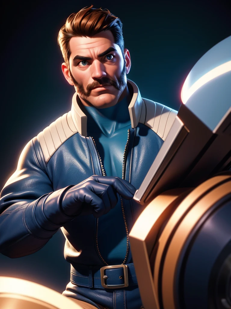 40-year-old man, alone, strong, muscular, short brown hair, blue clothes, wears blue gloves, one of his hands is a cannon, high resolution, perfect image, very detailed, high contrast, digital colors, simple, flat medium, cinematic, ultra sharp focus, award-winning photography, perfect contrast, high sharpness, depth of field, ultra detailed photography. global illumination, fluid, ultra high definition, 8k, Unreal Engine 5, ultra sharp focus, award-winning photography, Art Season Trends,
