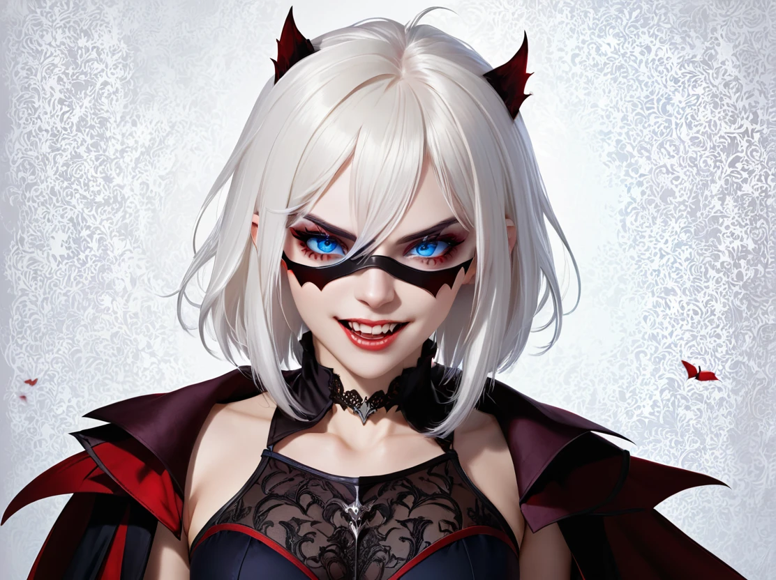 (1Woman), white hair, white symmetrical face, blood red clown make up, scary smile, perfect anatomy, chiaroscuro, ((masterpiece)) Halloween, (highly detailed) meticulously detailed down to the pixels)) ultra sharp) HD, absurd res