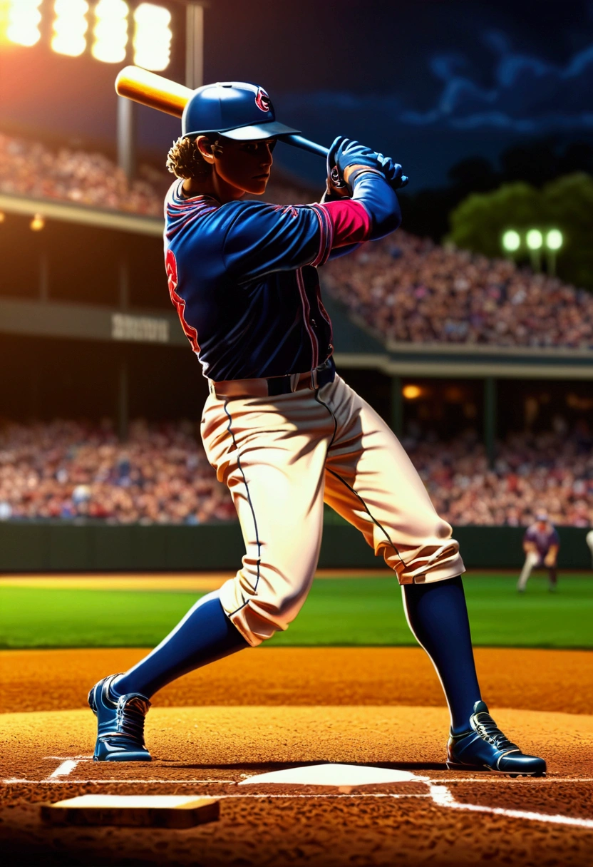 Baseball Player, by dan mumford, full body, cinematic still, cinemascope, (best quality, masterpiece), very aesthetic, perfect composition, intricate details, ultra-detailed, vivid colors