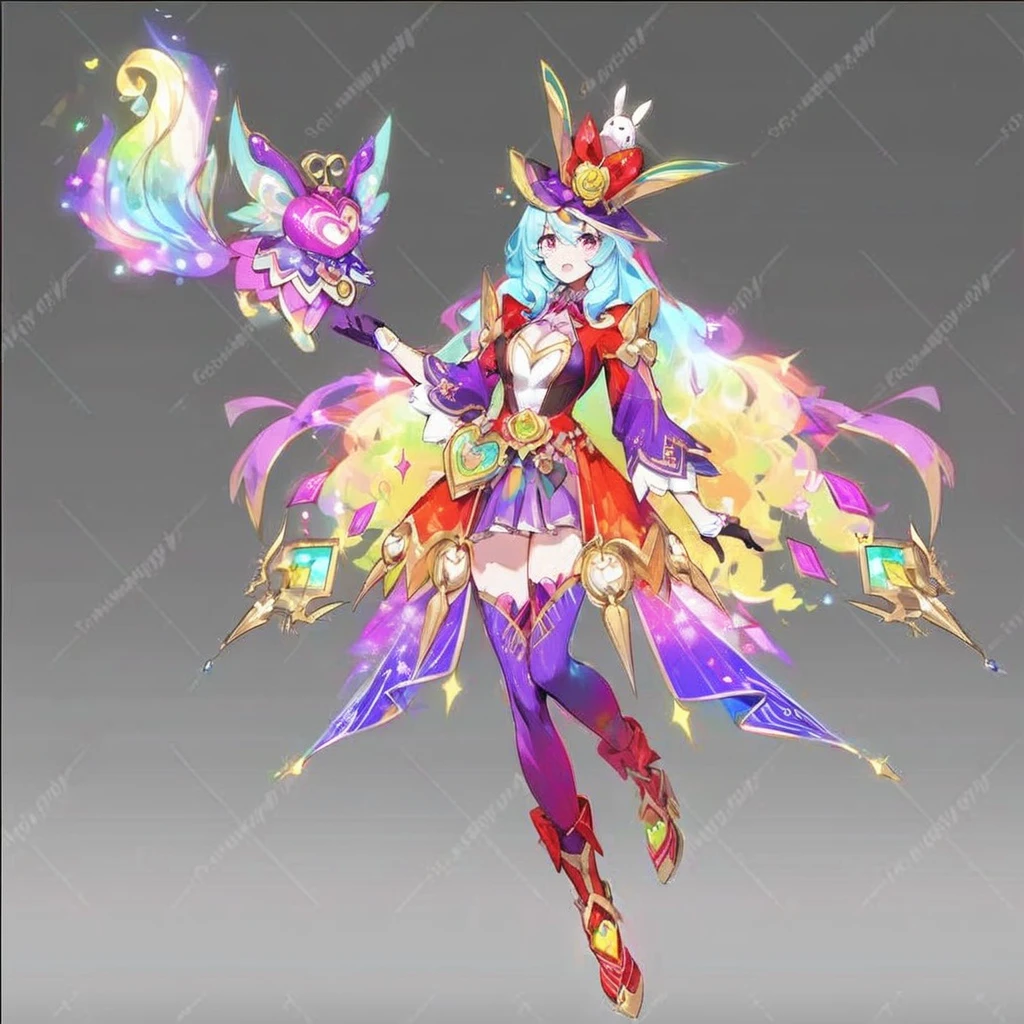 A magical girl, who has music skills and her dress is decorated with colorful music notes mainly with the note, being a person full of colors 