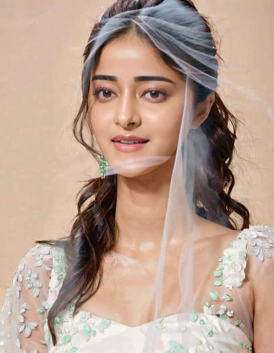 hires headshot photo of ananya pandey woman, studio quality, looking straight maid outfits