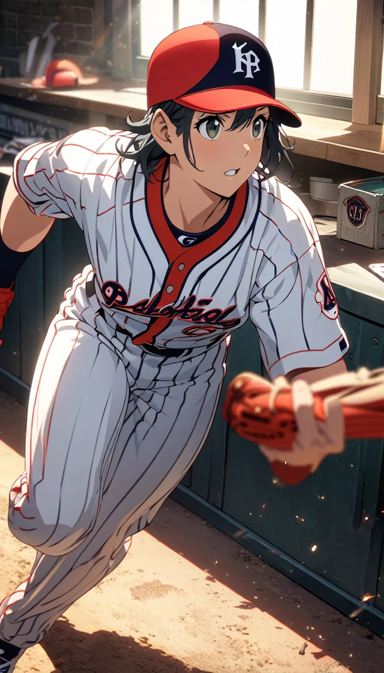 Baseball professional player,woman,High Saturation,CG Art, Makoto Shinkai's photo, pure, Concept Art, Lofi Art style,Shinkai Makoto animation art style, Lofi Art, Beautiful anime scene, Anime Landscape, Detailed scenery, Makoto Shinkai's style, Makoto Shinkai's style, Enhance Details