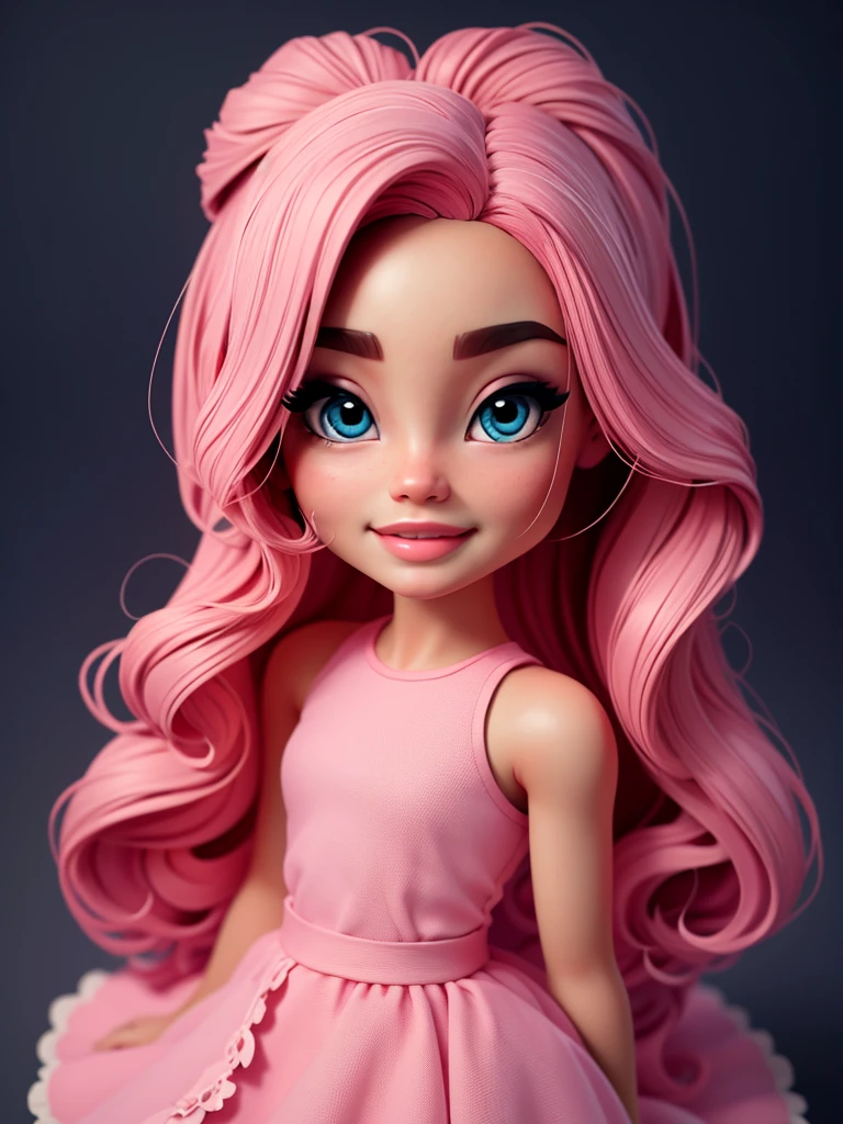 Baby girl cute chibi style, Fashion Style 2023, Stylish Theme, linda, expressive, glad, beautiful smile, beautiful straight hair, professional model, Cute poses, bionde, blue eyes, vivid color, bionde hair, Barbie, pink dress, Barbie style, pink dress
