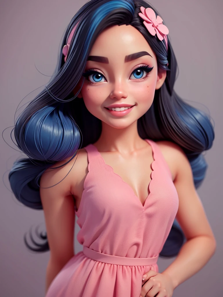 Baby girl cute chibi style, Fashion Style 2023, Stylish Theme, linda, expressive, glad, beautiful smile, beautiful straight hair, professional model, Cute poses, bionde, blue eyes, vivid color, bionde hair, Barbie, pink dress, Barbie style, pink dress
