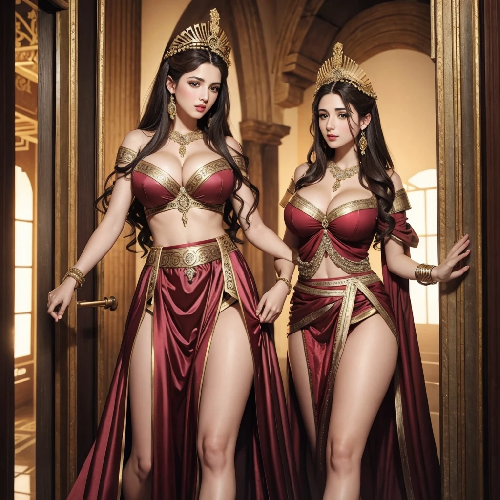 Very beautiful ancient Greek princes in sexy horny clothes showing beautiful big breasts. Up skirt