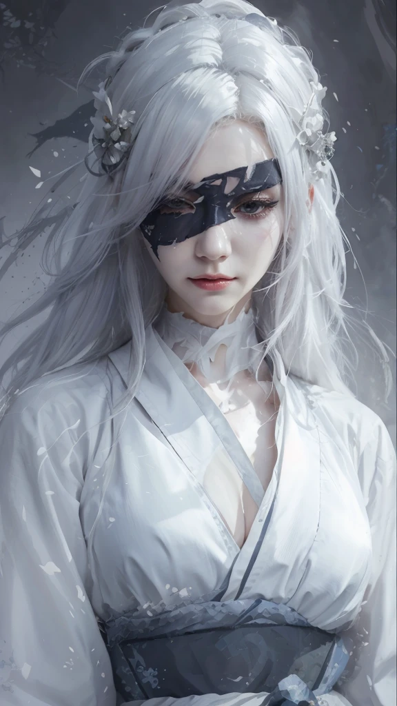 a close up of a woman with white hair and a white mask, beautiful character painting, guweiz, artwork in the style of guweiz, white haired deity, by Yang J, epic exquisite character art, stunning character art, by Fan Qi, by Wuzhun Shifan, guweiz on pixiv artstation