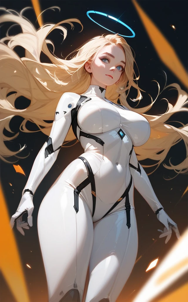 girl, white bodysuit, blonde, blue eyes, Hyper Realistic