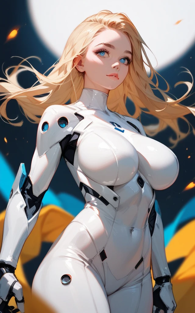 girl, white bodysuit, blonde, blue eyes, Hyper Realistic