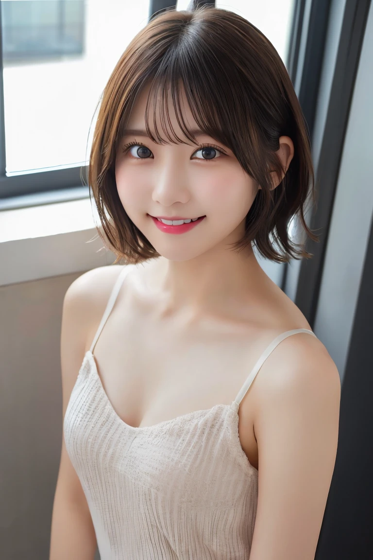 Highest quality(beautiful)、Brown eyes、22-year-old female、smile、Gal、Semi-short hair、camisole