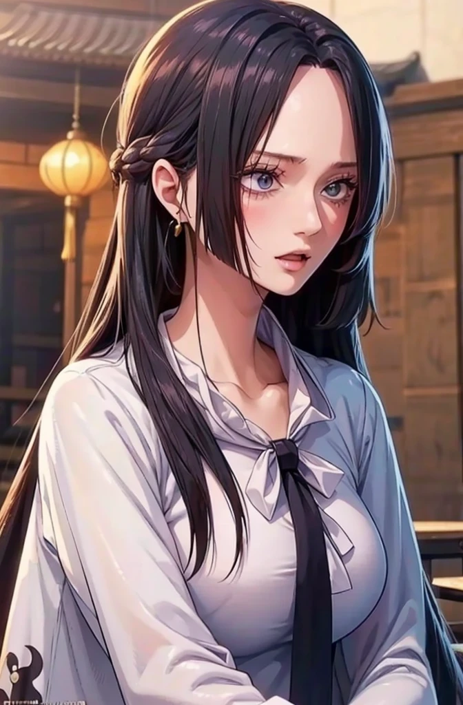 there is a woman with long hair wearing a white jacket and a bow tie, korean girl, realistic young anime girl, chinese girl, anime girl in real life, anime girl with long hair, white hime cut hairstyle, cute natural anime face, realistic anime 3 d style, beautiful anime girl, with cute - fine - face, beautiful anime portrait, beautiful south korean woman