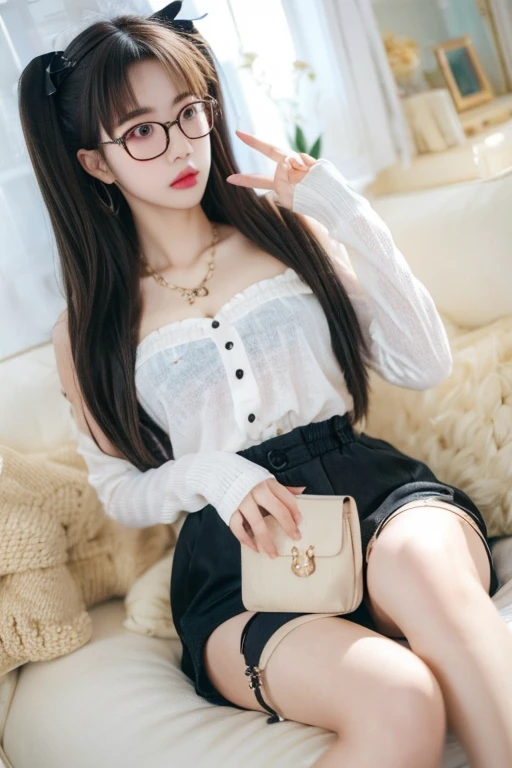 Highest quality、masterpiece、High sensitivity、High resolution、Detailed Description、Slender women、Glasses、Girly Fashion、