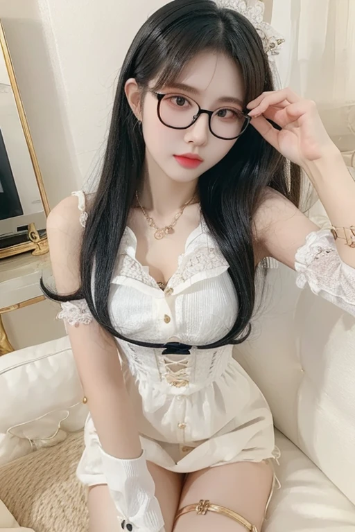 Highest quality、masterpiece、High sensitivity、High resolution、Detailed Description、Slender women、Glasses、Girly Fashion、