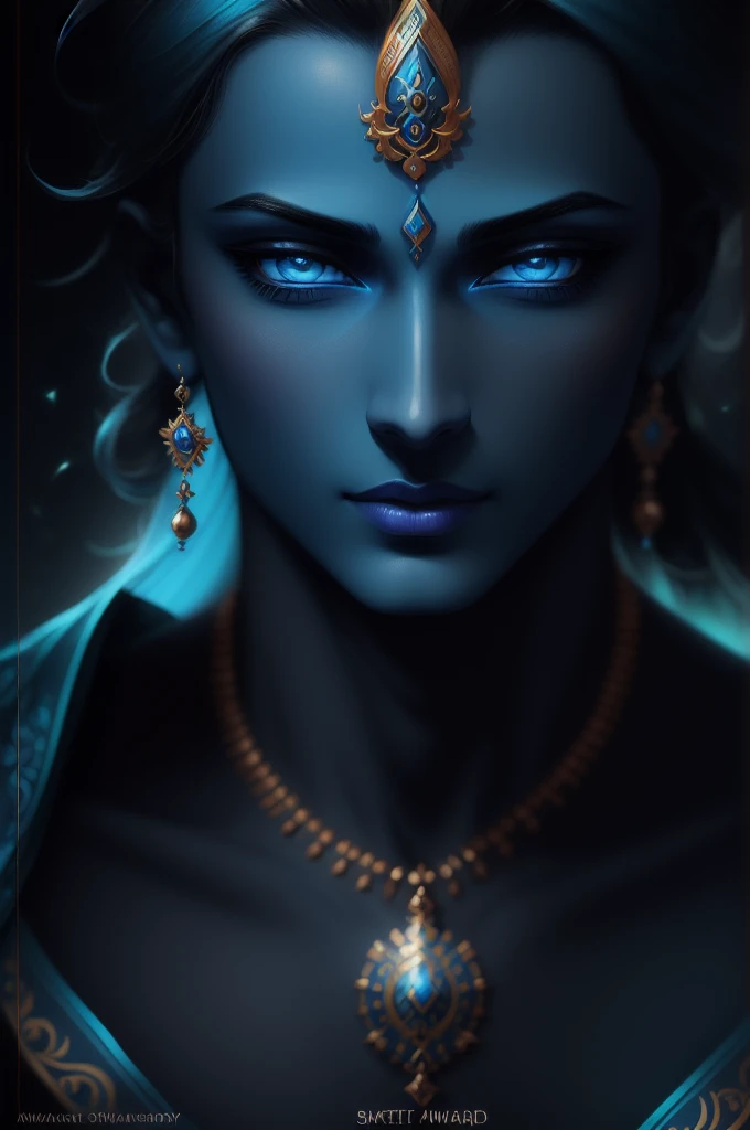(Award Winning Digital Artwork:1.3) of (Sketch:1.3),(Energetic:1.3) lord krishna blue skin, EmmaRob,CGSociety,ArtStation,(Saturated:1.3),(close portrait:1.3),(Feminine:1.4),(beautiful:1.4),(attractive:1.3),handsome,calendar pose,perfectly detailed eyes,studio lighting,thematic background