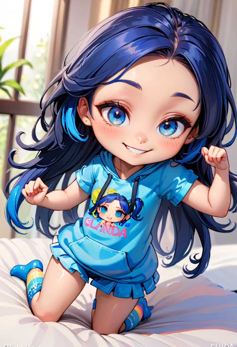 Baby girl cute chibi style, Fashion Style 2023, Stylish Theme, linda, expressive, glad, beautiful smile, beautiful straight hair, professional model, Cute poses, bionde, blue eyes, vivid color, bionde hair
