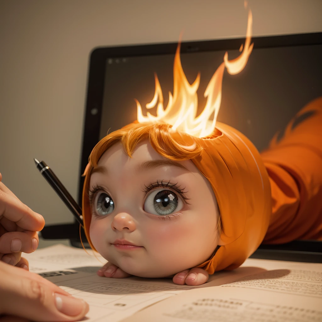 Create cartoon character, fire studying