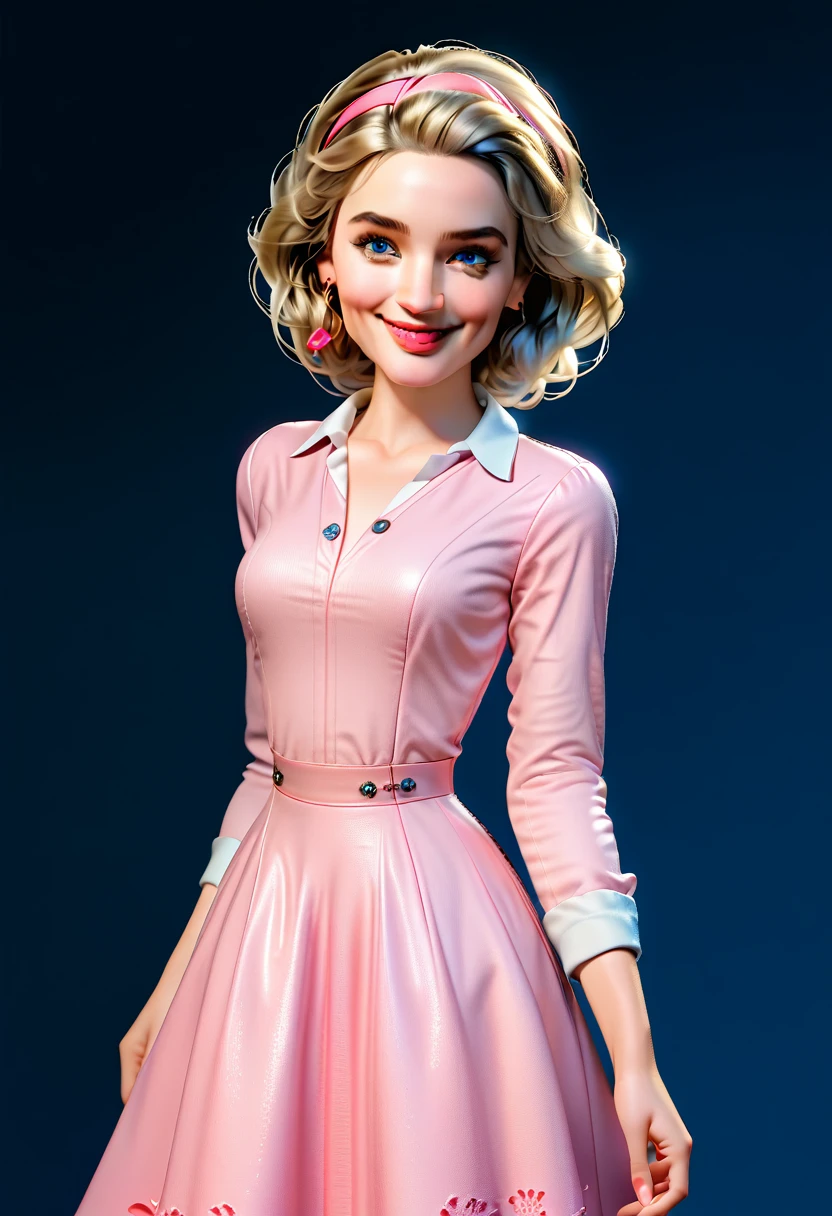 3d, Fashion Style 2023, Stylish Theme, linda, expressive, glad, beautiful smile, beautiful straight hair, professional model, Cute poses, bionde, blue eyes, vivid color, bionde hair, pink dress, margot robbie, wonderful, Barbie
