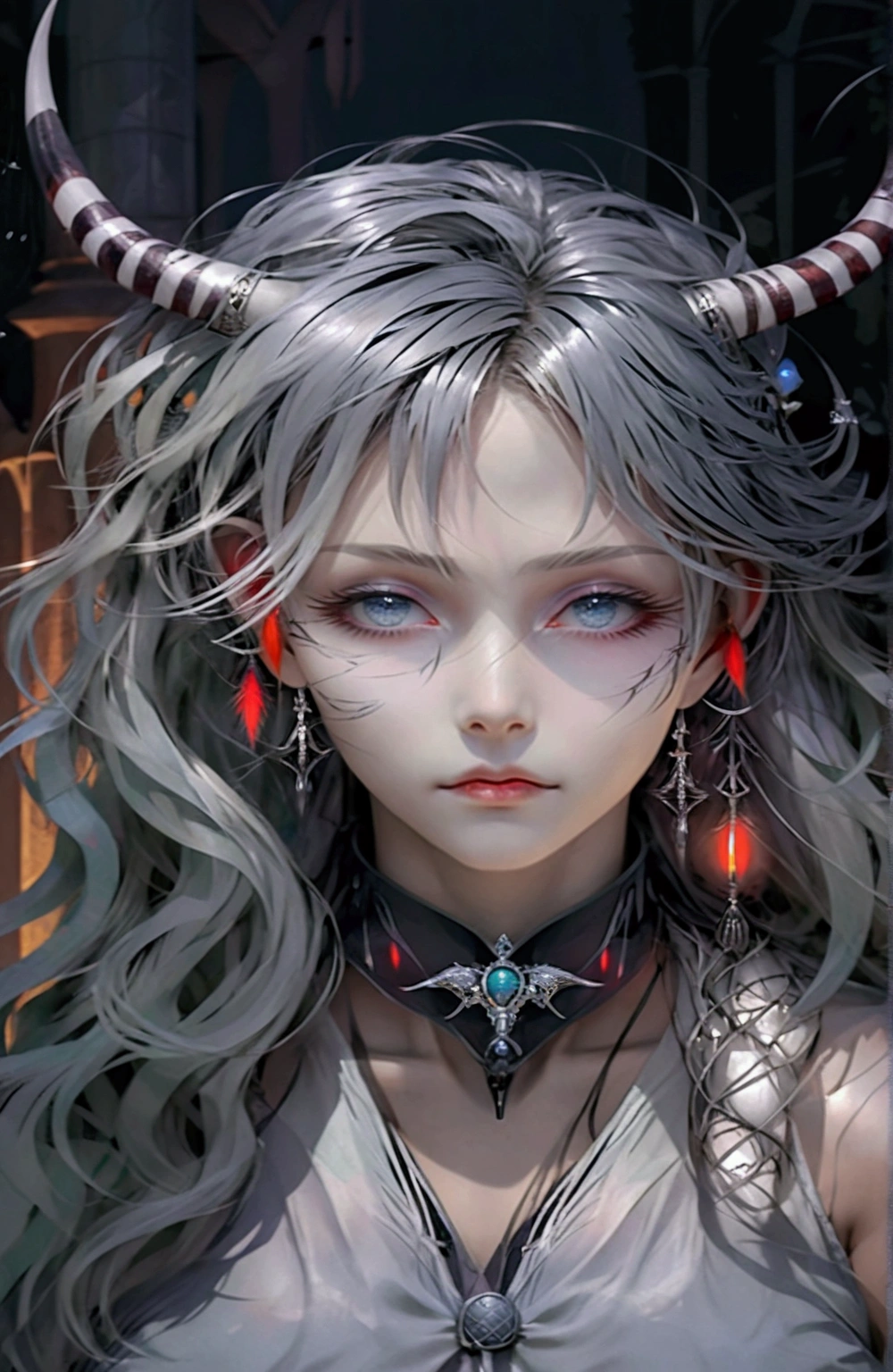 Anime girl with silver hair and horns falling into darkness, 3D real anime, 2. 5d cgi anime fantasy artwork, Anime Style 3d, Anime Style. 8K, 4k Anime Style, 3D style realistic anime, deviantart artstation cgscosiety, Digital anime art, guweiz style art, detailed Digital anime art, White shirt, Dragon Wing