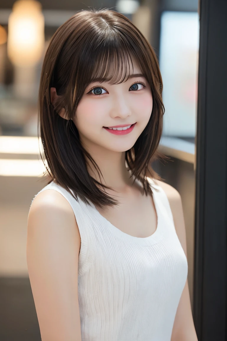 Highest quality、(beautiful)、Super delicate eyes、Brown eyes、22-year-old female、、smile、looking at the camera、Semi-short hair、Gal、Final Fantasy Tifa