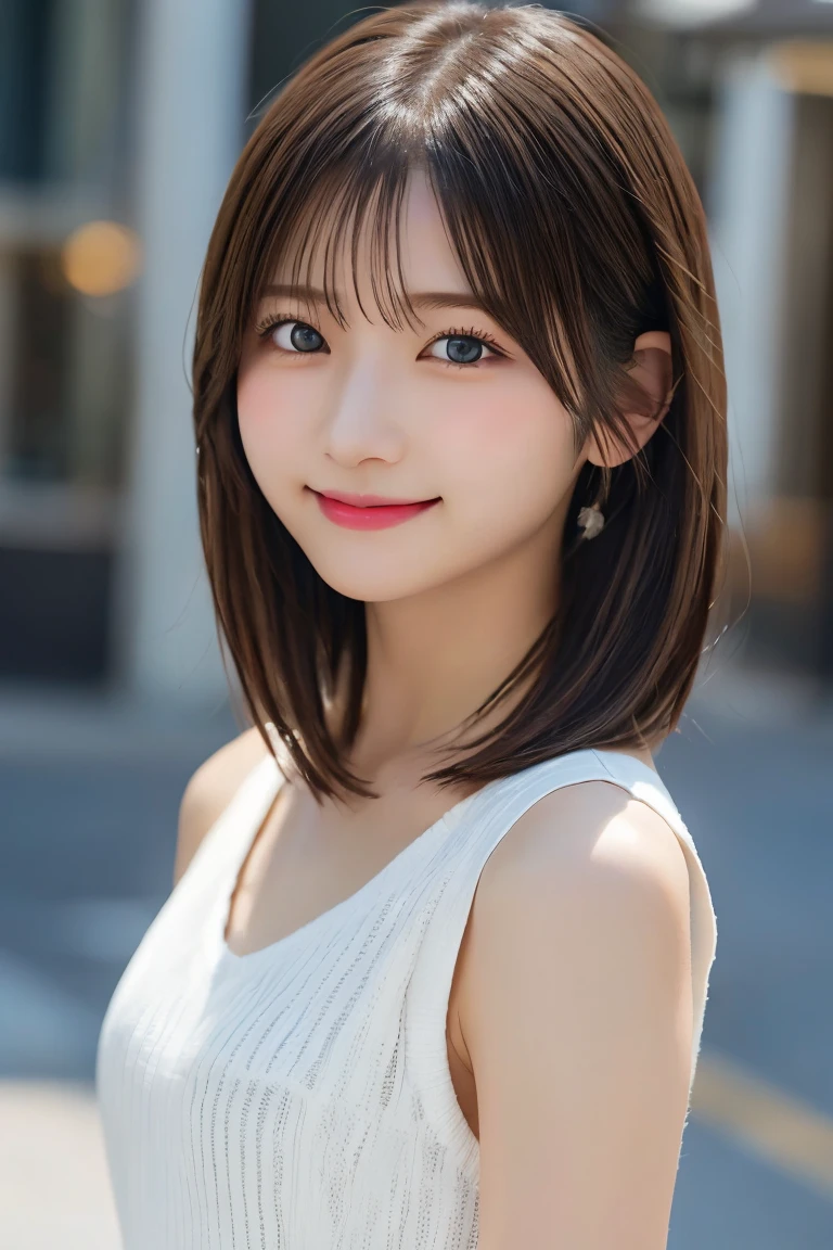 Highest quality、（beautiful）、Super delicate eyes、Brown eyes、22-year-old female、、smile、looking at the camera、Semi-short hair、Gal、Final Fantasy Tifa