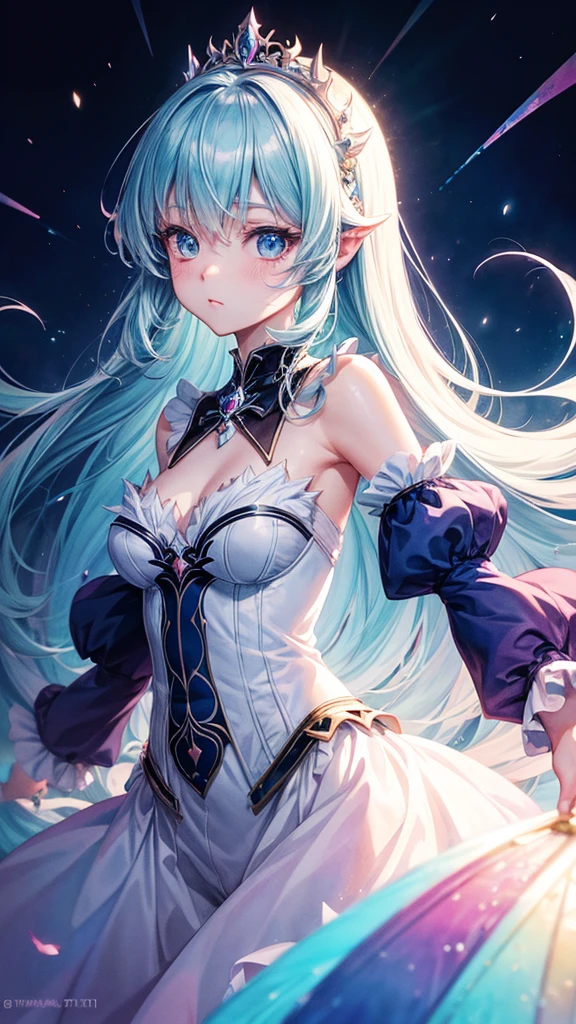 1 woman、Radiant hair、fluffy and soft hair、Sparkling eyes、爆乳、Too large breasts、Seductive breasts、Sheer underwear、Tiara of the Goddess、goddess god々Feeling、lace cape、aquamarine choker、Castle Room、Long Lace Bale、Ruffles and ribbons、A smile、The upper part of the body、 A glowing wand made of crystal.、Wings encrusted with aquamarine、A benevolent look、Eternal brilliance、Too large breasts、爆乳、puffy chest、Cinderella's Castle、Navel Ejection、I can see my nipples
