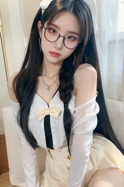 Highest quality、masterpiece、High sensitivity、High resolution、Detailed Description、Slender women、Glasses、Girly Fashion、