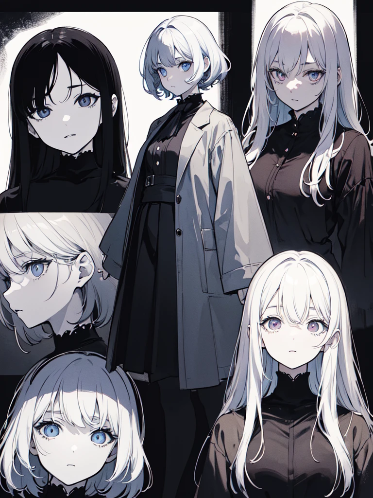 sketch (Character design sheet, same characters, whole body, Three-View, front, ~ ~ ~ ~ side, return),(Very bright:1.1), White Background, [1 Girl:7], (Tilt your head:1.2), ([sketch|watercolor \(Moderate\)]:1.15),Chaotic Abstractionな背景, Vector Trace, グラデーションブレンディング and whole body, Artistic elements add depth to the work. The overall atmosphere is creepy and nightmarish...., With a unique artistic touch. This movie is、The dark and crazy world of horror movies depicted in HD., Evoke visual stimuli and aesthetic sense, that will terrify and excite the audience....,watercolor画, （Lightless, Eyes without highlights, evil eye, An ugly person with white eyes, that&#39;Red eyeliner）,whole body絵, Wearing a maid outfit （Gradient braided hair, (Light purple hair), (Ink blotches:1.1), (pale:1.2),(Light purple:1.2),(Light green:1.2)　Adult features,expensive, Wearing black tights,Green Eyes, The skin is hidden　and maid, The background is a dark and desolate landscape, Horror movie atmosphere. Her figure is very beautiful, Emphasizing the dark and crazy elements. Skillfully expressing the effects of light and shadow, detailed, The face and expression of the black costume are also carefully drawn....,sketch (Character design sheet, same characters, whole body, Three-View, front, ~ ~ ~ ~ side, return) 1 female, Nervous,Cowboy Shot,,(Very bright:1.1), White Background, [1 Girl:7], (Tilt your head:1.2), ([sketch|watercolor \(Moderate\)]:1.15),Chaotic Abstraction
