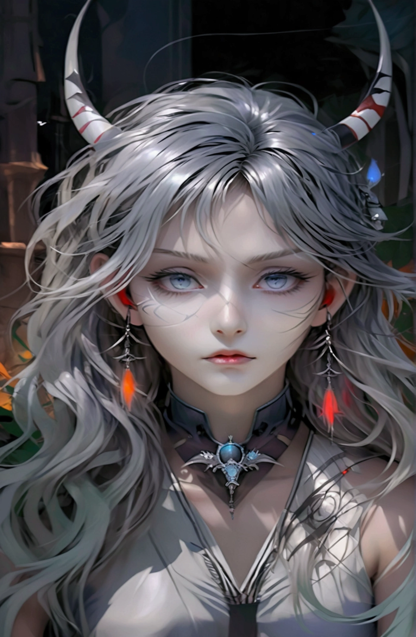 Anime girl with silver waist-length hair and horns falling into darkness,whole body， 3D real anime, 2. 5d cgi anime fantasy artwork, Anime Style 3d, Anime Style. 8K, 4k Anime Style, 3D style realistic anime, deviantart artstation cgscosiety, Digital anime art, guweiz style art, detailed Digital anime art, White shirt, Dragon Wing