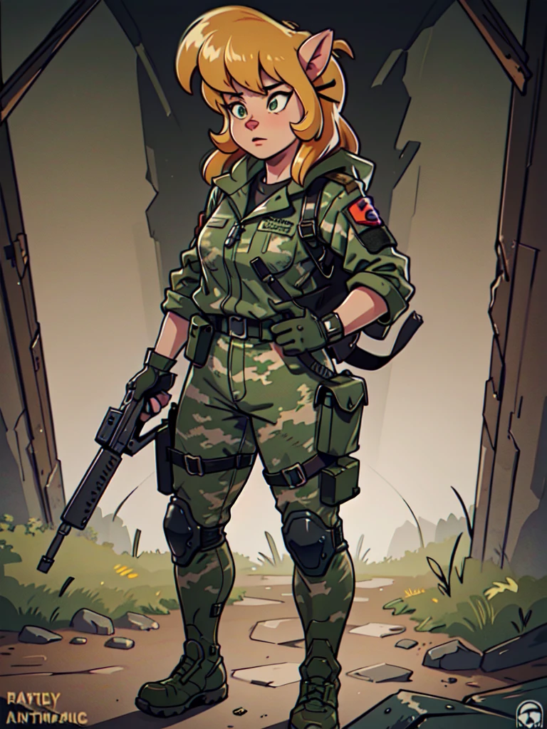 a detailed anthro girl with camouflage jacket, tactical gloves, camouflage pants, army boots, furry, highly detailed, 8k, photorealistic, cinematic lighting, dramatic lighting, volumetric lighting, intricate details, realistic textures, hyper realistic, masterpiece, digital art