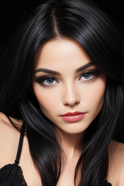 femme yeux noir rigole 