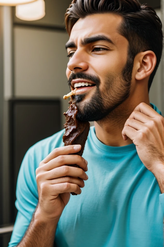 A man eats poop