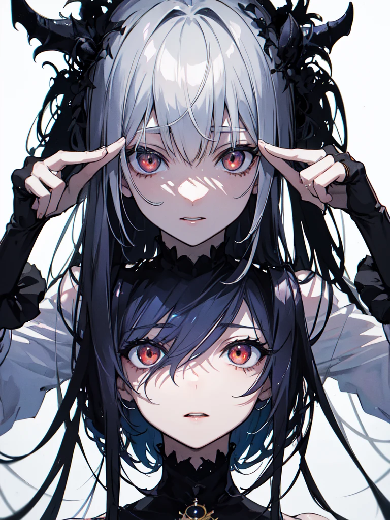sketch (Character design sheet, same characters, whole body, Three-View, front, ~ ~ ~ ~ side, return),(Very bright:1.1), White Background, [1 Girl:7], (Tilt your head:1.2), ([sketch|watercolor \(Moderate\)]:1.15),Chaotic Abstractionな背景, Vector Trace, グラデーションブレンディング and whole body, Artistic elements add depth to the work. The overall atmosphere is creepy and nightmarish...., With a unique artistic touch. This movie is、The dark and crazy world of horror movies depicted in HD., Evoke visual stimuli and aesthetic sense, that will terrify and excite the audience....,watercolor画, （Lightless, Eyes without highlights, evil eye, An ugly person with white eyes, that&#39;Red eyeliner）,whole body絵, Wearing a maid outfit （Gradient braided hair, (Light purple hair), (Ink blotches:1.1), (pale:1.2),(Light purple:1.2),(Light green:1.2)　Adult features,expensive, Wearing black tights,Green Eyes, The skin is hidden　and maid, The background is a dark and desolate landscape, Horror movie atmosphere. Her figure is very beautiful, Emphasizing the dark and crazy elements. Skillfully expressing the effects of light and shadow, detailed, The face and expression of the black costume are also carefully drawn....,sketch (Character design sheet, same characters, whole body, Three-View, front, ~ ~ ~ ~ side, return) 1 female, Nervous,Cowboy Shot,,(Very bright:1.1), White Background, [1 Girl:7], (Tilt your head:1.2), ([sketch|watercolor \(Moderate\)]:1.15),Chaotic Abstraction