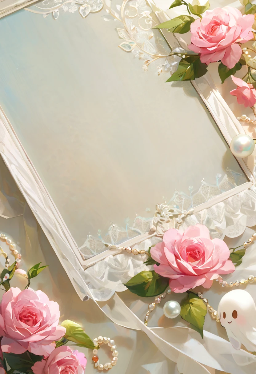 ((background only)),(((masterpiece))), (((Highest quality))), ((Super detailed)), ((非常にdelicateで美しい)), (最高masterpiece:1.4),delicate,8k,Beautiful satin wallpaper((Generate only frills:1.4)),(Full-screen frills:1.4)Collage fabric,ghostwhite,Lots of tulle,(Pearl ornament),(Shabby chic),Cute atmosphere sparkling